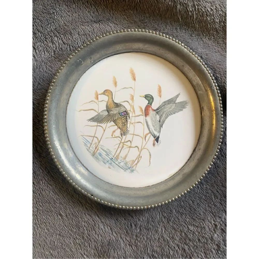 Vintage porcelain and pewter duck coaster